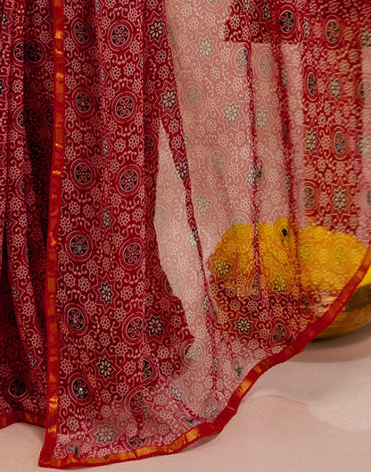 Red Chiffon Printed Saree