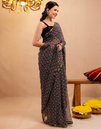 Black Chiffon Printed Saree