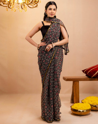 Black Chiffon Printed Saree