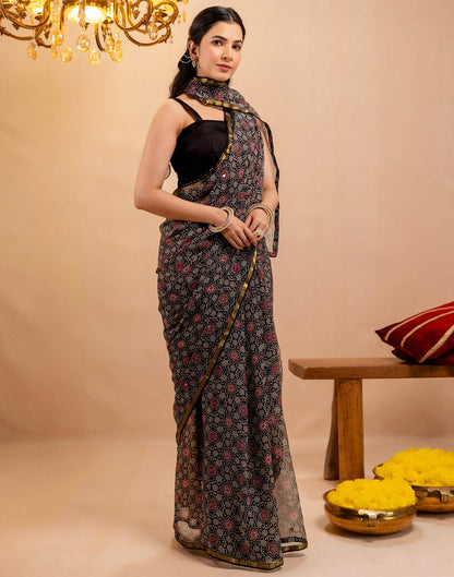 Black Chiffon Printed Saree