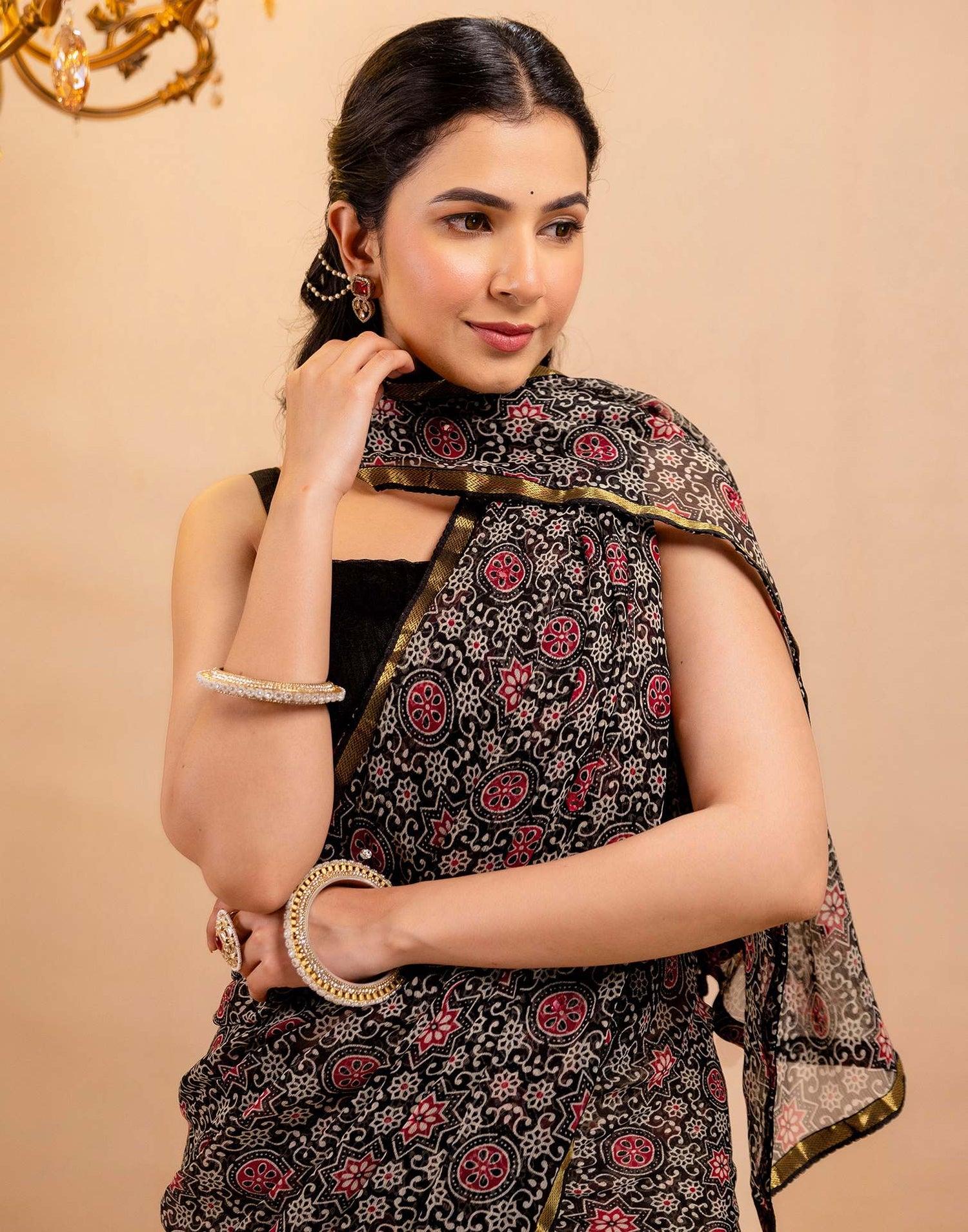 Black Chiffon Printed Saree