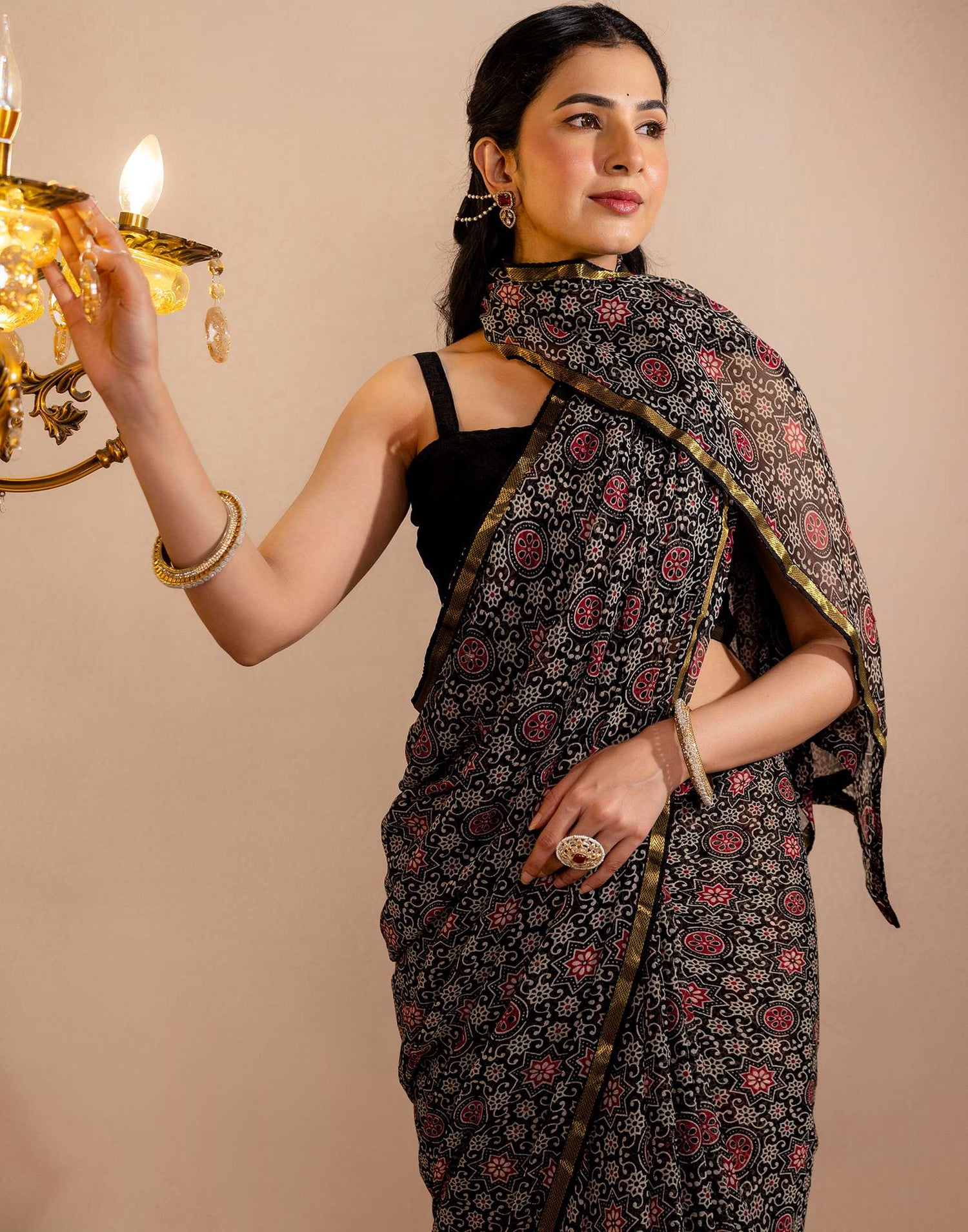 Black Chiffon Printed Saree