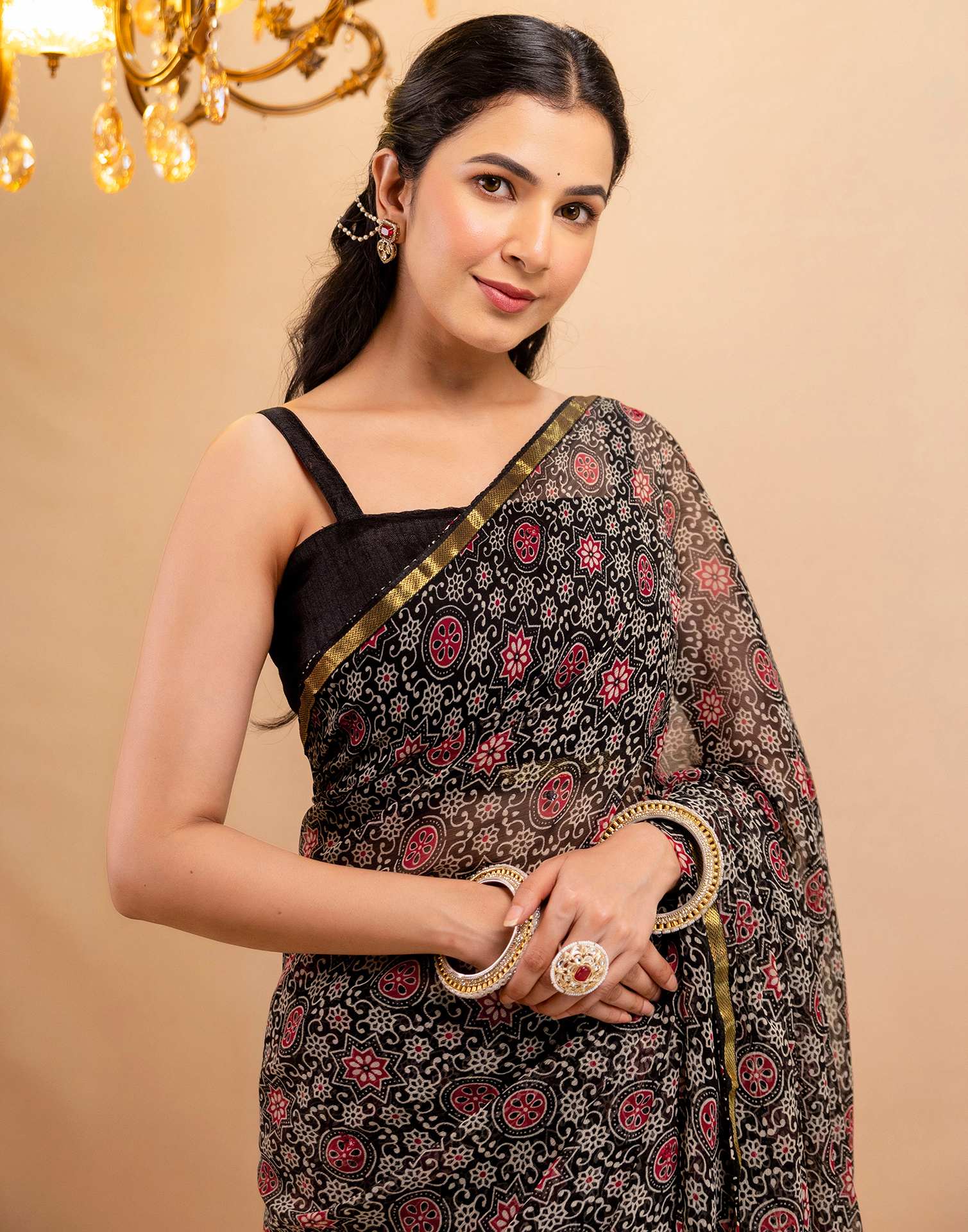 Black Chiffon Printed Saree