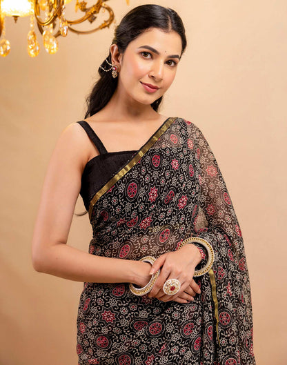 Black Chiffon Printed Saree
