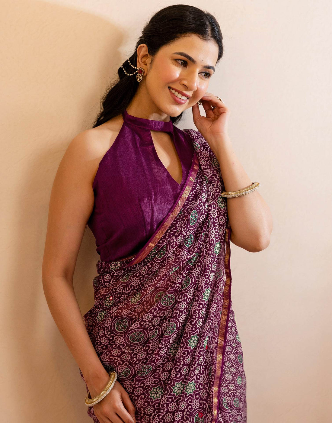 Purple Chiffon Printed Saree