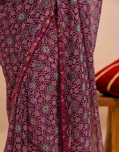 Purple Chiffon Printed Saree