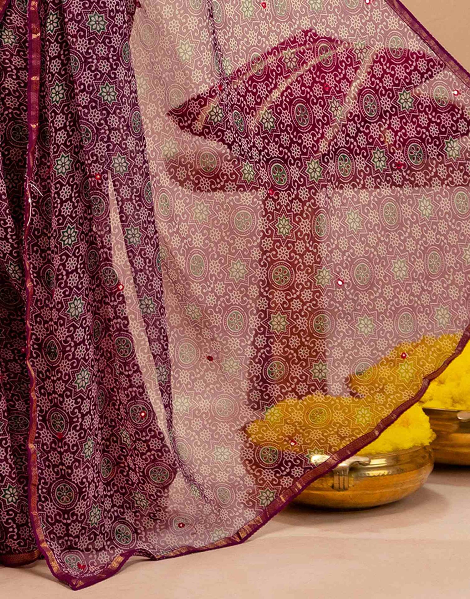 Purple Chiffon Printed Saree