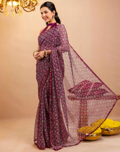 Purple Chiffon Printed Saree
