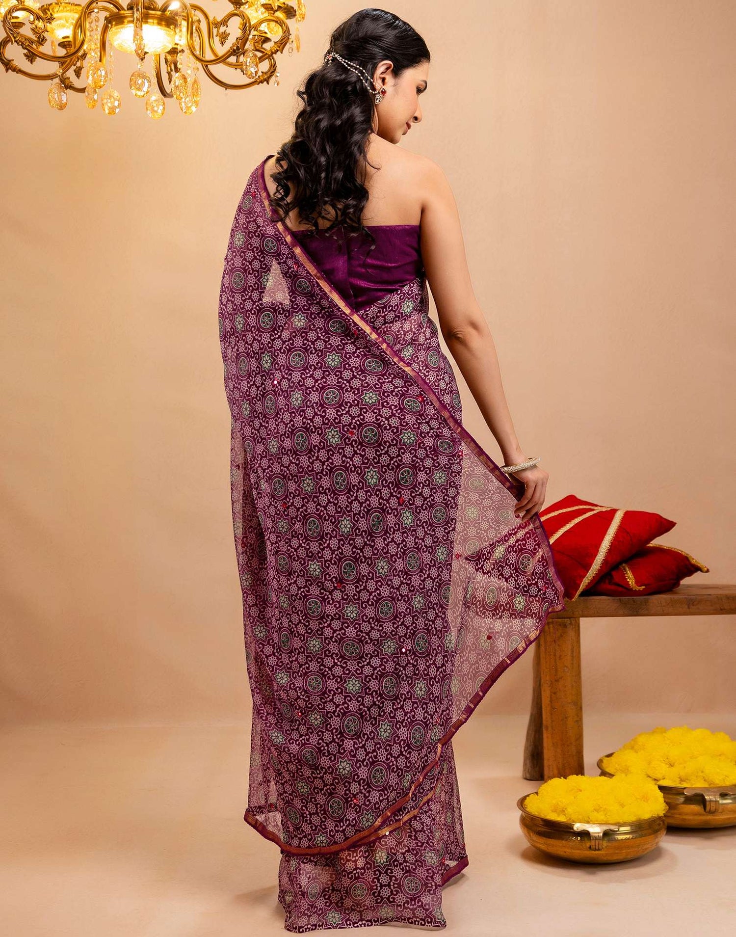 Purple Chiffon Printed Saree