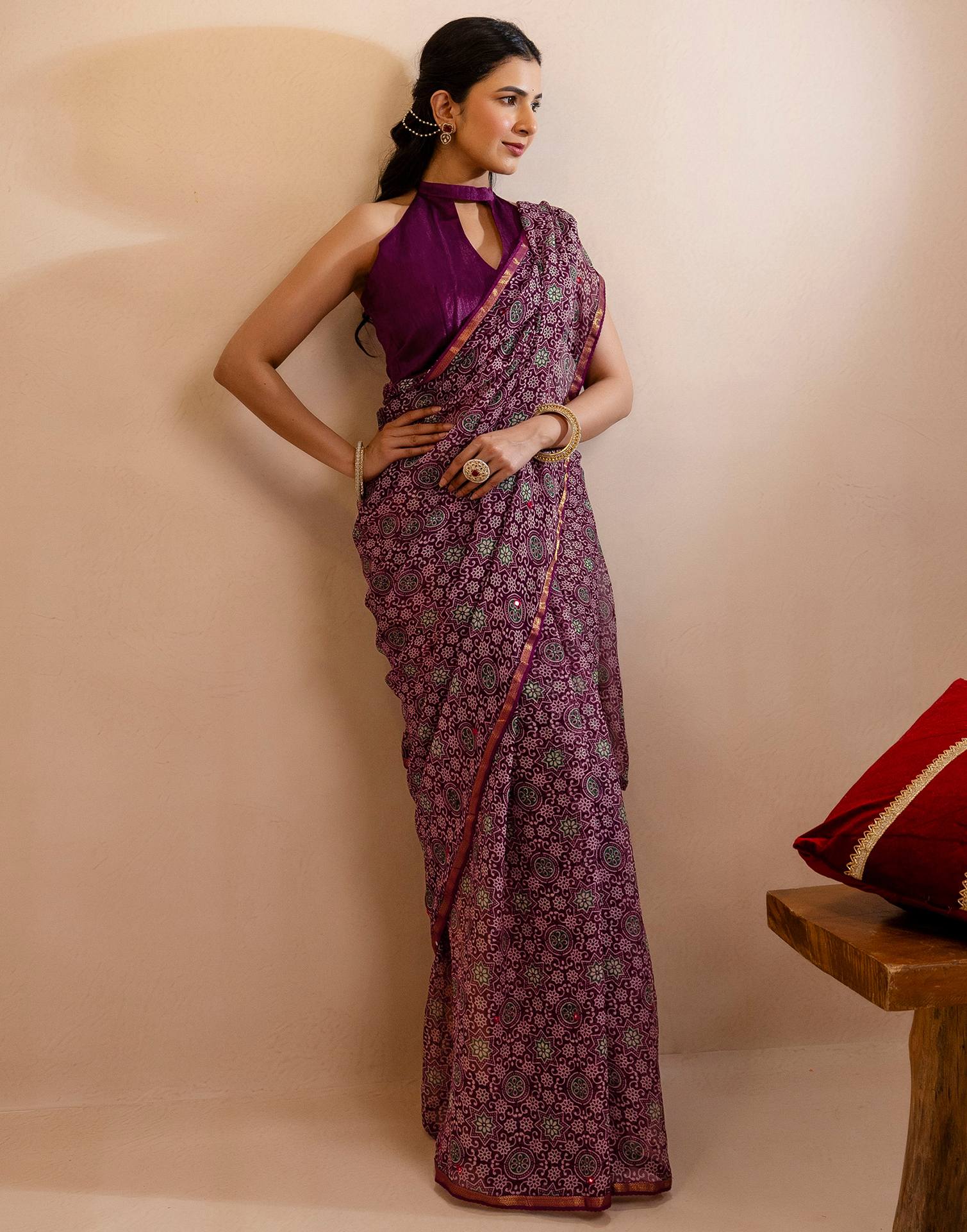 Purple Chiffon Printed Saree