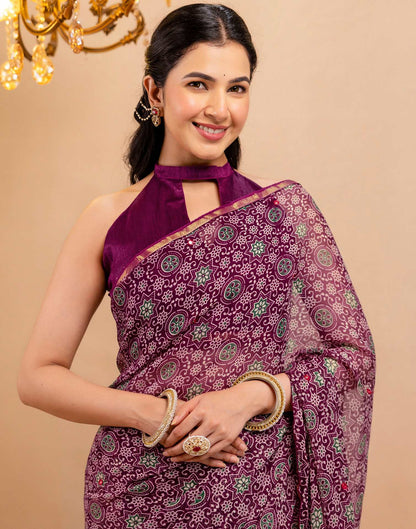 Purple Chiffon Printed Saree