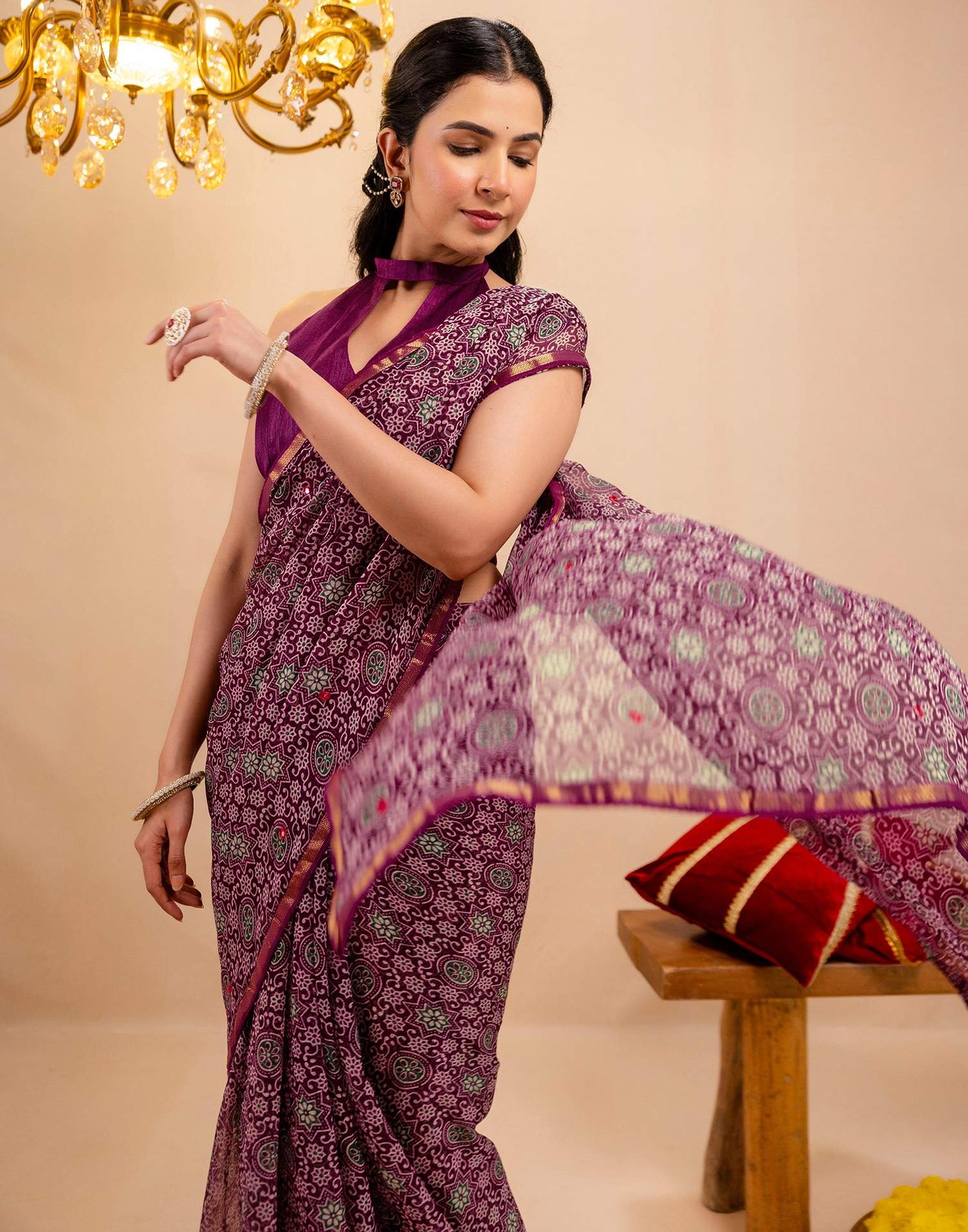 Purple Chiffon Printed Saree