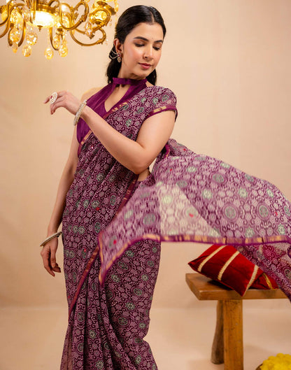 Purple Chiffon Printed Saree