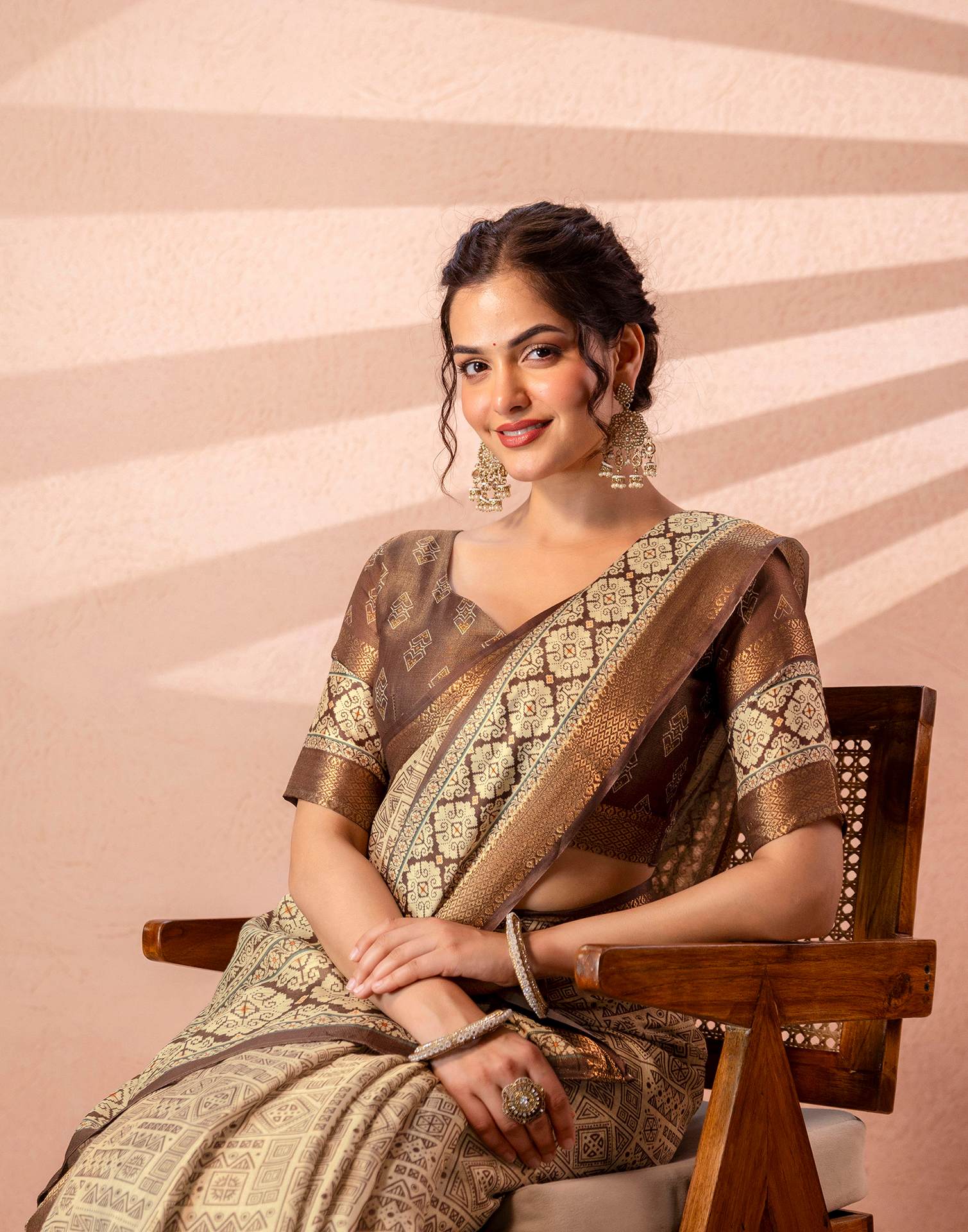 Beige Cotton Silk Printed Woven Border Saree