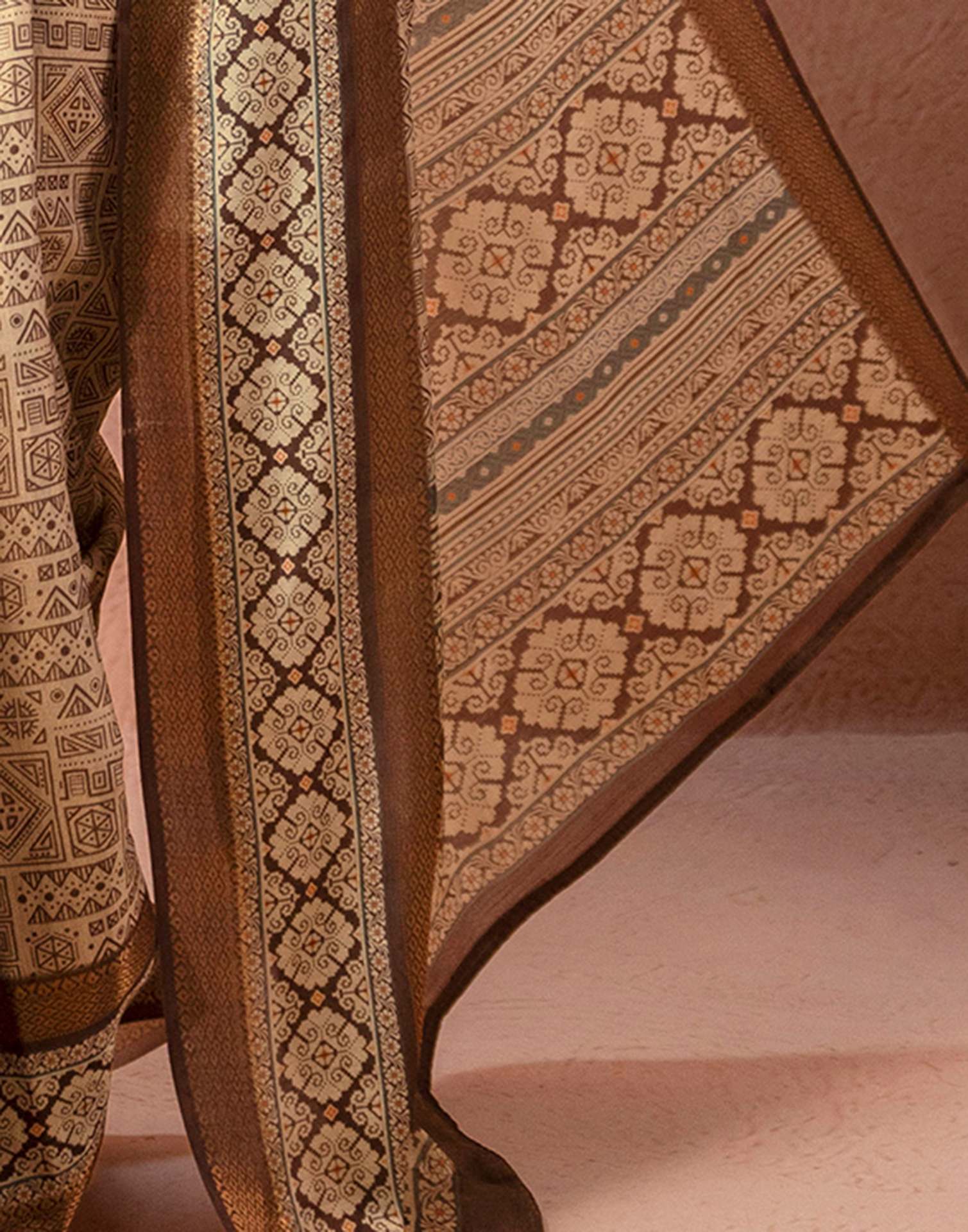 Beige Cotton Silk Printed Woven Border Saree