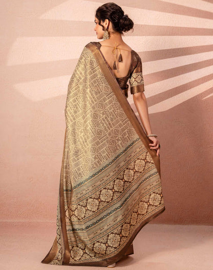 Beige Cotton Silk Printed Woven Border Saree