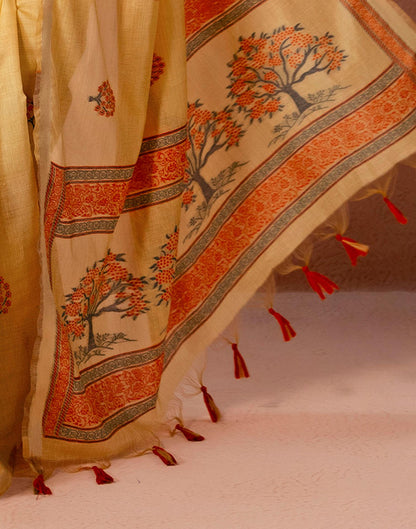 Mustard Yellow Chanderi Cotton Woven Saree