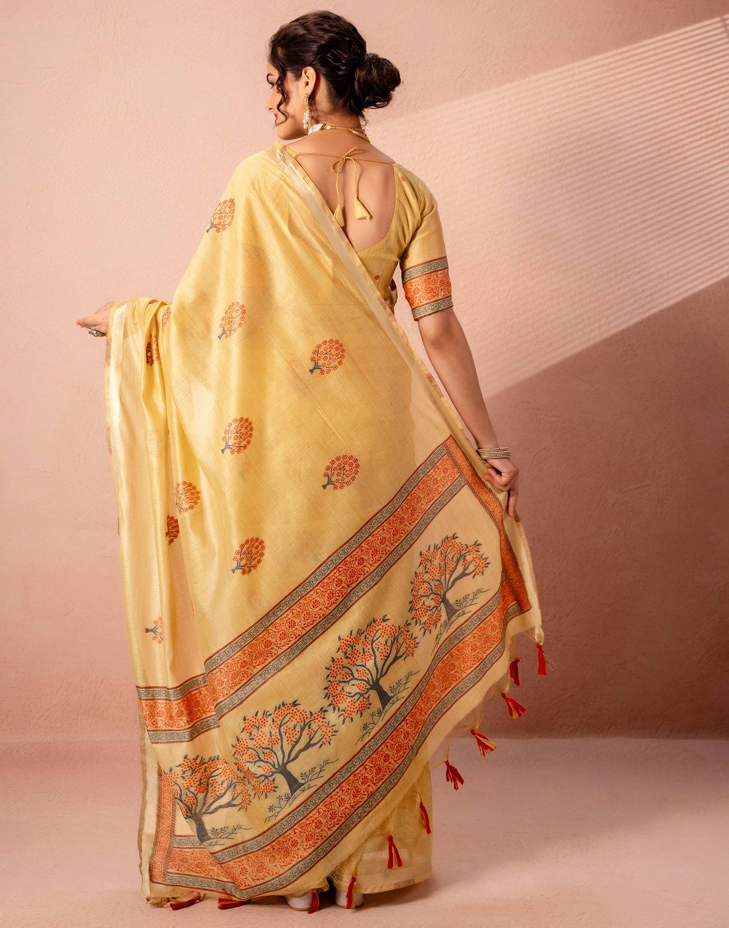 Mustard Yellow Chanderi Cotton Woven Saree