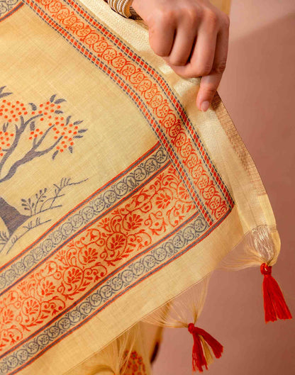 Mustard Yellow Chanderi Cotton Woven Saree