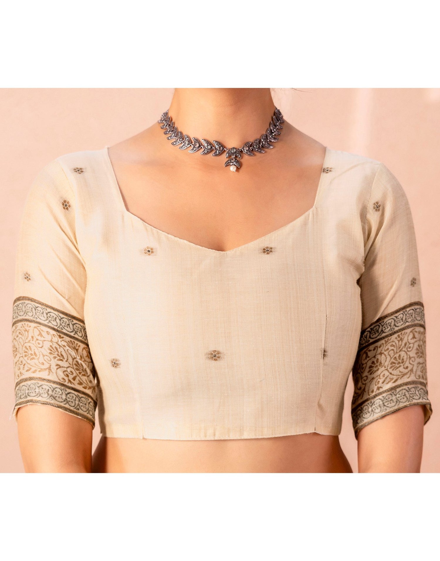 Light Beige Chanderi Cotton Woven Saree