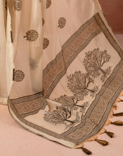 Light Beige Chanderi Cotton Woven Saree