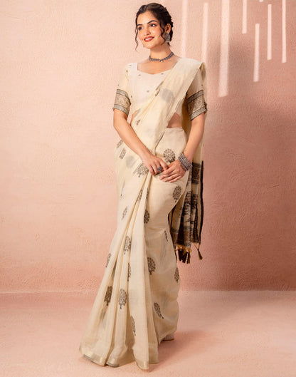 Light Beige Chanderi Cotton Woven Saree