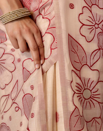 Beige Chanderi Cotton Woven Saree