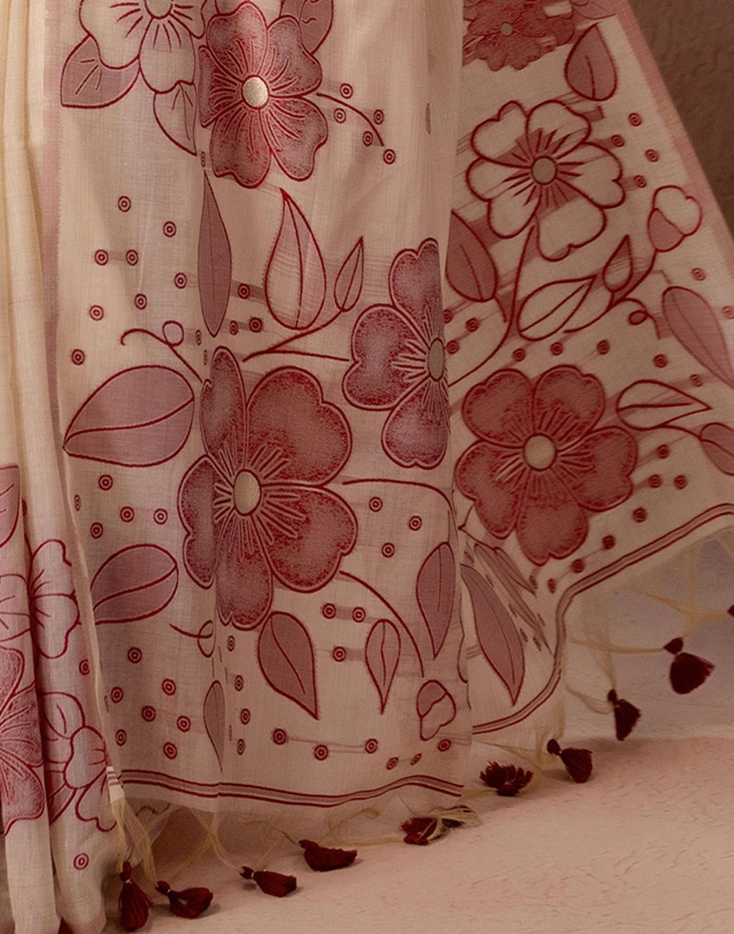 Beige Chanderi Cotton Woven Saree