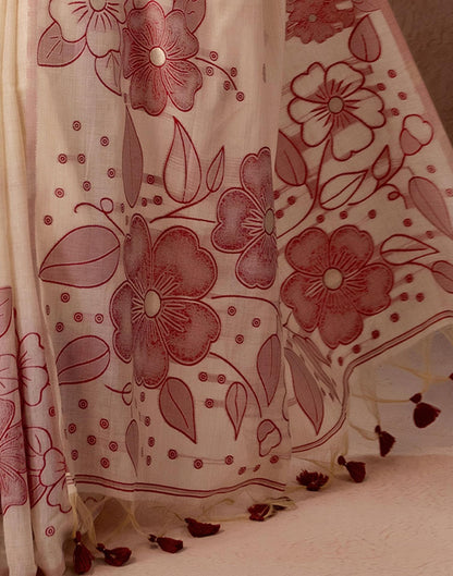 Beige Chanderi Cotton Woven Saree