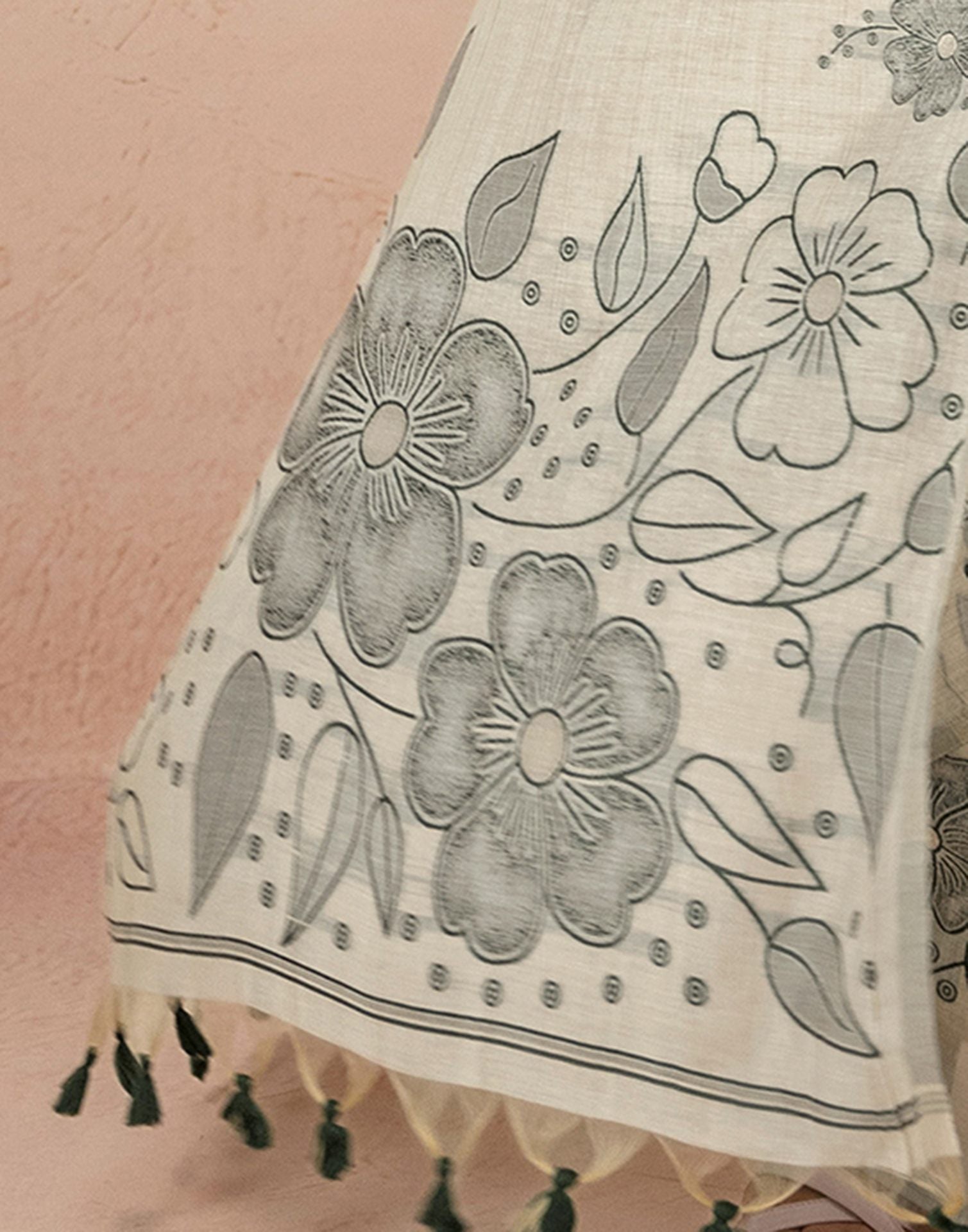 Beige Chanderi Cotton Woven Saree