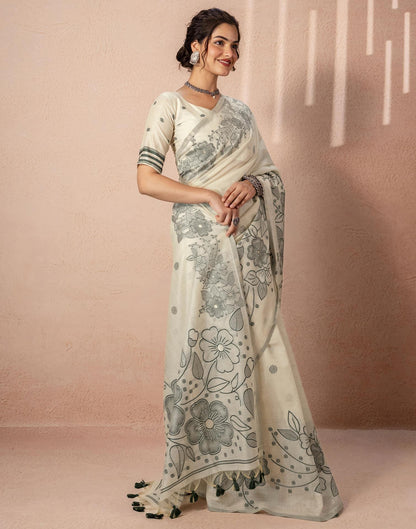 Beige Chanderi Cotton Woven Saree