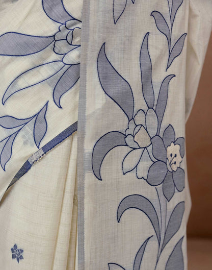 Beige Chanderi Cotton Woven Saree