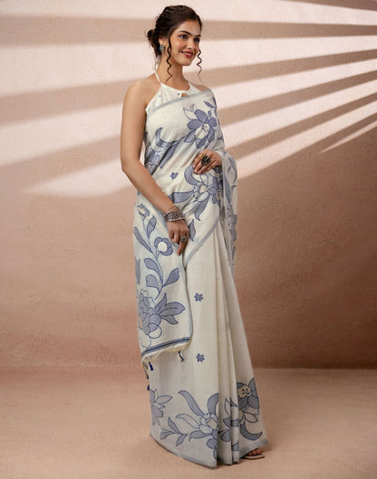 Beige Chanderi Cotton Woven Saree