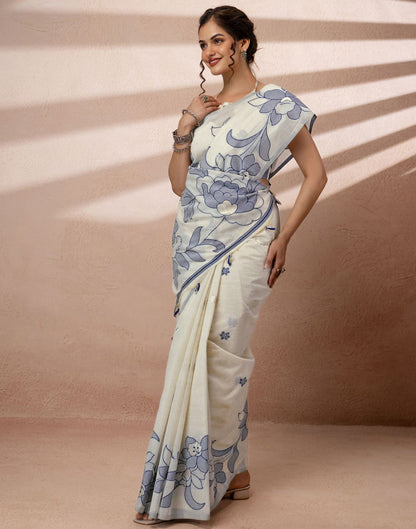 Beige Chanderi Cotton Woven Saree