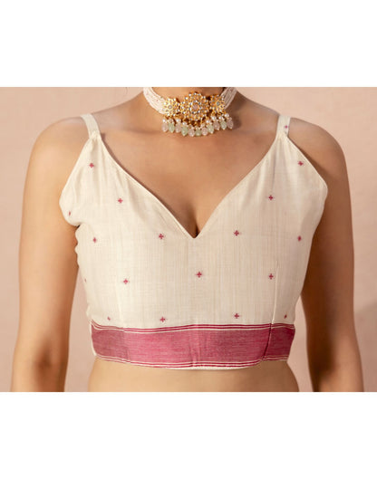 Beige Chanderi Cotton Woven Saree