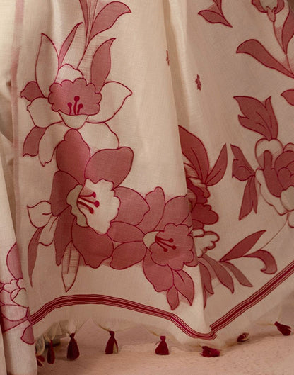 Beige Chanderi Cotton Woven Saree
