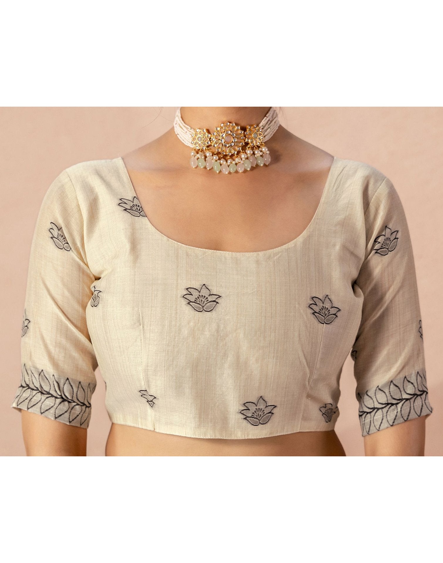 Beige Chanderi Cotton Woven Saree