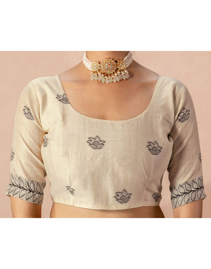 Beige Chanderi Cotton Woven Saree