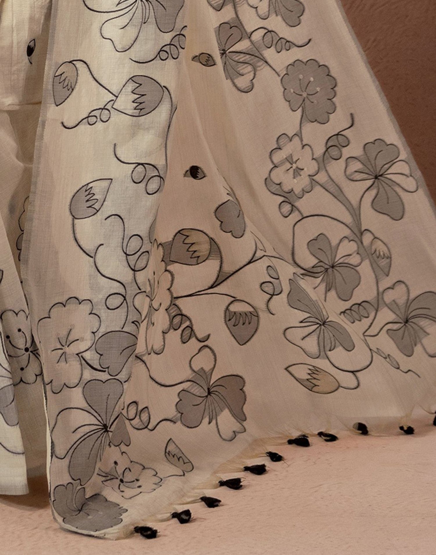 Beige Chanderi Cotton Woven Saree