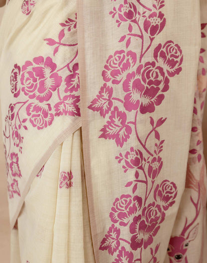 Beige Chanderi Cotton Woven Saree