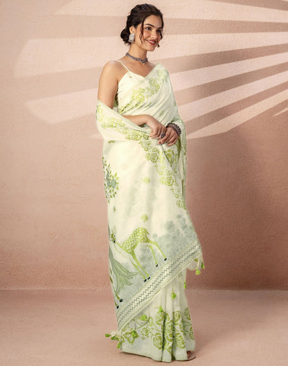 Beige Chanderi Cotton Woven Saree