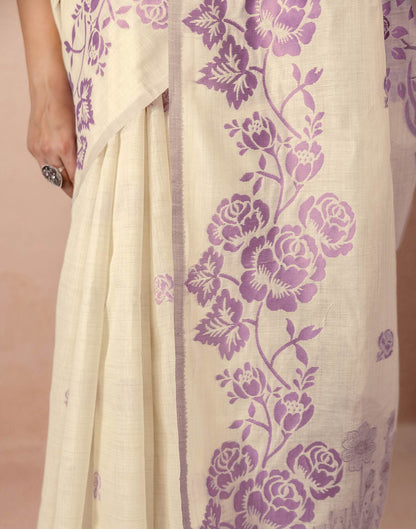 Beige Chanderi Cotton Woven Saree
