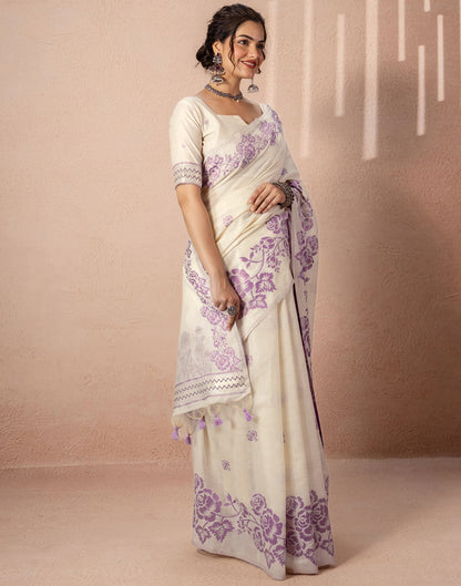 Beige Chanderi Cotton Woven Saree