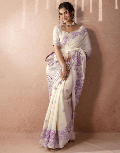 Beige Chanderi Cotton Woven Saree