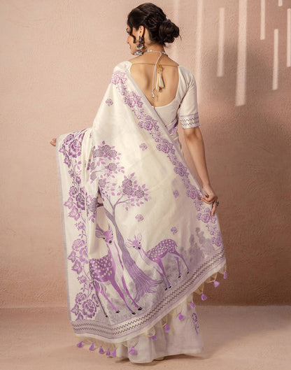 Beige Chanderi Cotton Woven Saree