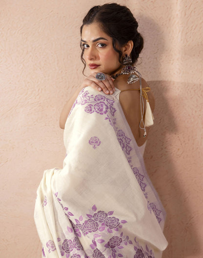 Beige Chanderi Cotton Woven Saree