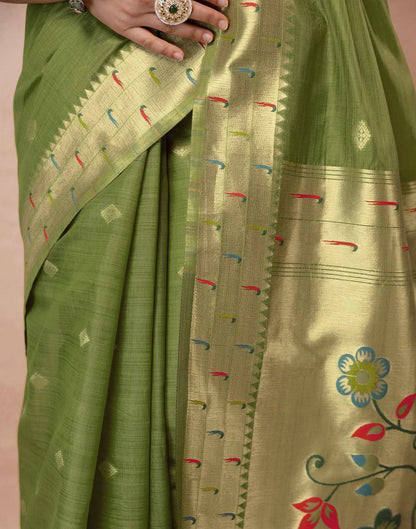 Green Chanderi Cotton Woven Paithani Saree