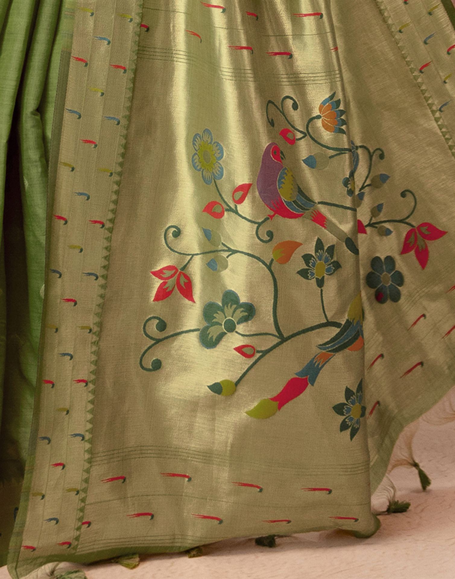 Green Chanderi Cotton Woven Paithani Saree