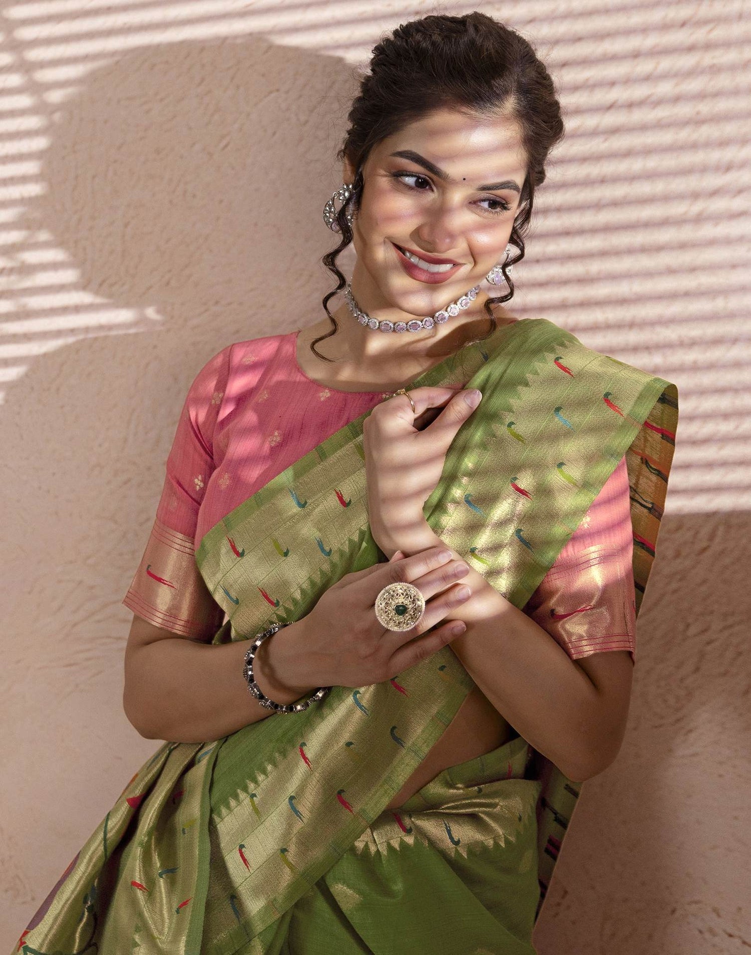 Green Chanderi Cotton Woven Paithani Saree