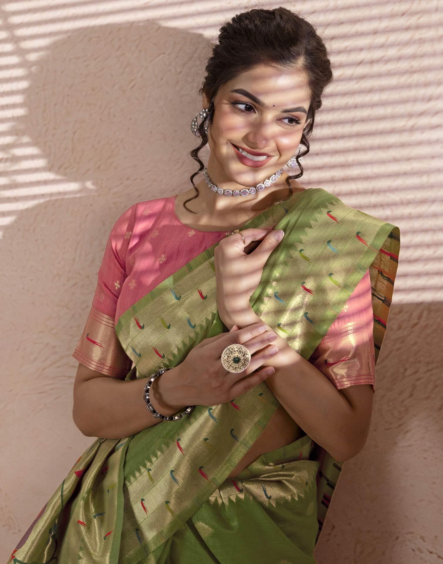 Green Chanderi Cotton Woven Paithani Saree